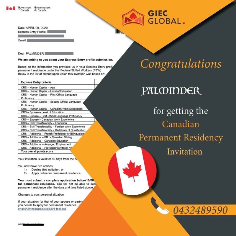 Canada immigration Visa Granted of Palminder