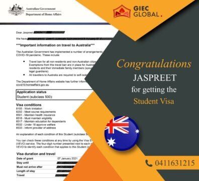 Australia Study Visa Granted of Jaspreet