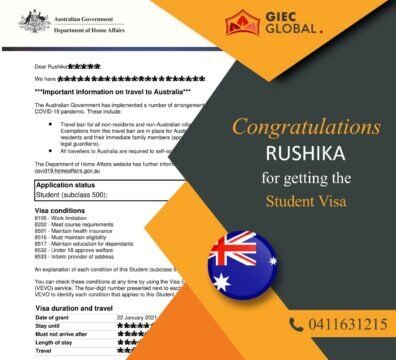 Australia Study visa granted Rushika