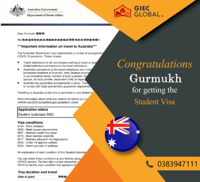 Australia Study Visa Granted of Gurmukh