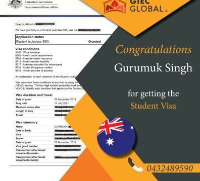 Australia Study Visa Granted of Gurumuk Singh