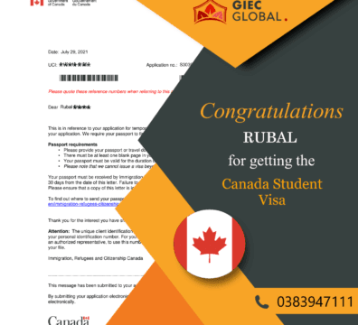 Canada Study Visa Granted of Rubal