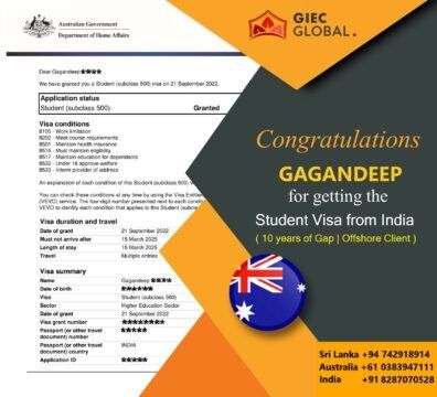 Australia Study Visa Granted of Gagandeep