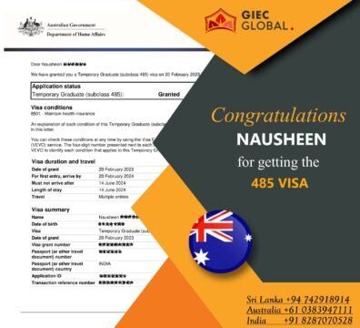 Congratulations to NAUSHEEN for the 485 visa granted
