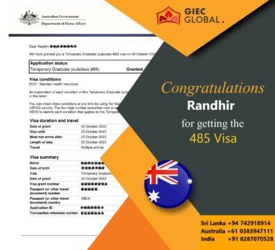 Australia Study Visa Granted of Randhir