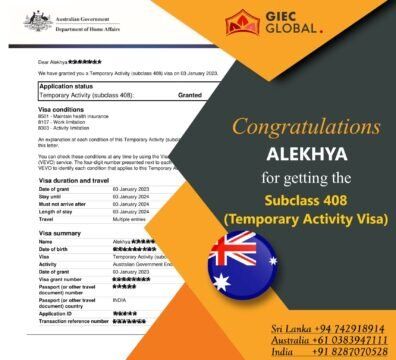Australia Work Visa Granted of Alekhya