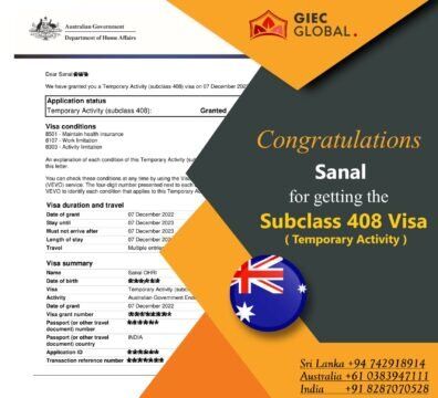 Australia Work Visa Granted of Sanal