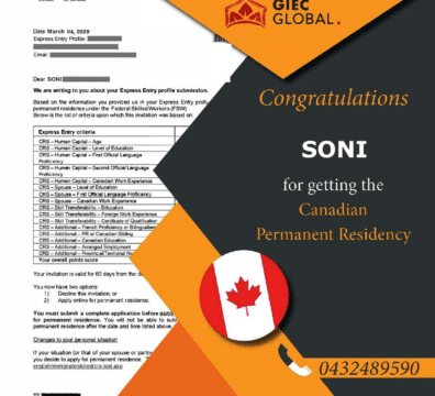 𝗖𝗹𝗶𝗲𝗻𝘁 𝗦𝘂𝗰𝗰𝗲𝘀𝘀 𝗶𝘀 𝗼𝘂𝗿 𝗦𝘂𝗰𝗰𝗲𝘀𝘀. 𝐀𝐧𝐨𝐭𝐡𝐞𝐫 𝐇𝐚𝐩𝐩𝐲 𝐂𝐥𝐢𝐞𝐧𝐭 Heartiest congratulations to 𝗠𝗲𝗲𝘁𝗮 for 𝗖𝗮𝗻𝗮𝗱𝗶𝗮𝗻 𝗣𝗲𝗿𝗺𝗮𝗻𝗲𝗻𝘁 𝗥𝗲𝘀𝗶𝗱𝗲𝗻𝗰𝘆 and best wishes for her future in Canada. CRS points are slowly increasing, act fast before it is too late and left with 𝗿𝗲𝗴𝗿𝗲𝘁 𝗿𝗲𝗴𝗿𝗲𝘁 𝗿𝗲𝗴𝗿𝗲𝘁 Call us to check for your options!!! Australia ☎️+61 0383947111 India ☎️+91 8287070528 Sri Lanka☎️ +94 742918914 UK ☎️ (+44) 7424234034 Visit our Offices at the below addresses- 📍470 Collins Street, Level 8, Suite 2, VIC 3000, Australia 📍1510A, 3rd Floor, Lane No. 1, South Ex 1, New Delhi – 110003 📍3632, Pavilian Building, Gamini Mawatha 8000 Galle, Sri Lanka 📍30 St George’s Rd, London SW19 4BD, United Kingdom Or Visit our website- httpsgiecglobal.lkservicesimmigrationcanada-immigration #giecglobal #canadaimmigration #canada #workpermit #canadaworkpermit #LMIA #CanadaPR #PRCanada