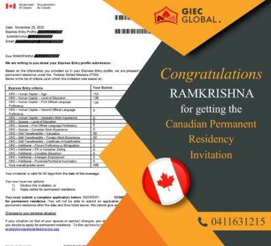 Canada PR Invitation of Ramkrishna