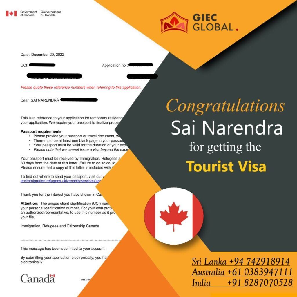 Canada Tourist Visa Granted of SAI NARENDRA