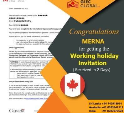 Canada Working Holiday Visa Granted of Merna