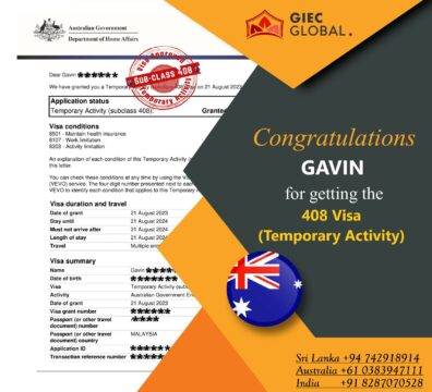 Temporary Activity Visa Granted of Gavin