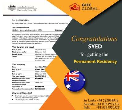 Australia PR Visa (190) Granted of Syed