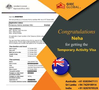 Australia Work Visa Approved of Neha