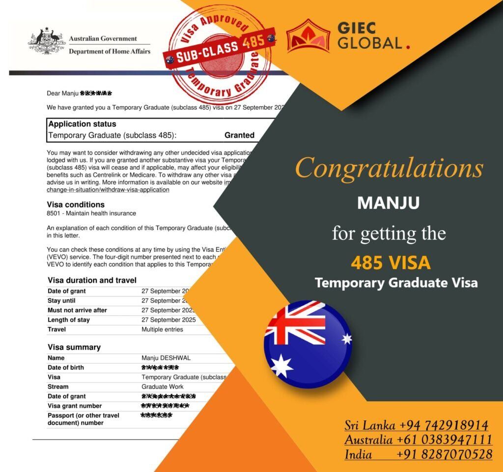 Temporary Graduate Visa Granted Manju