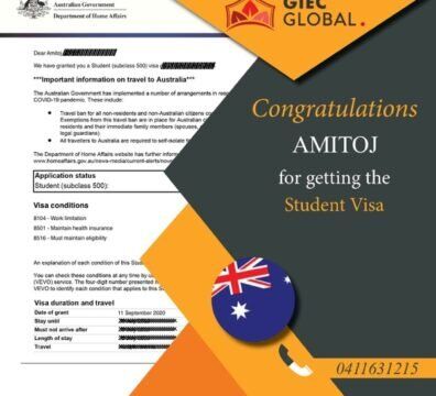 Australia Study Visa Granted of Amitoj
