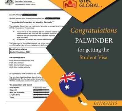 Australia Study Visa Granted of Palwinder
