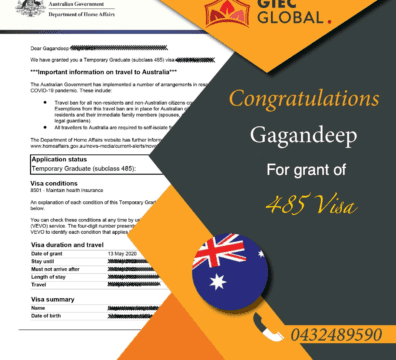 Australia Work Visa Granted of Gagandeep