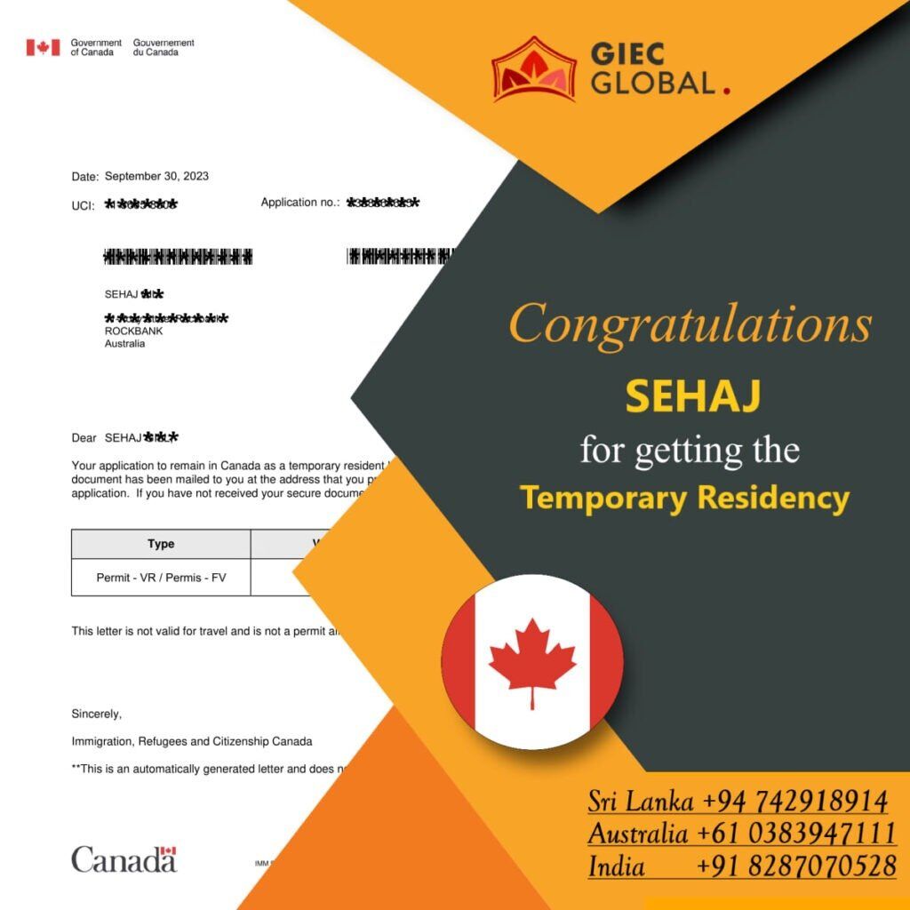 Canada Temporary Residency Visa Granted of SEHAJ